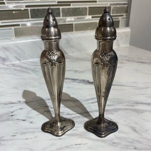 Vintage Monarch silver Salt and Pepper shakers heavy floral motifs